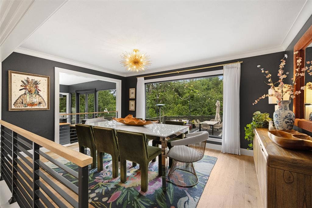 9863 Elmcrest Drive, Dallas, TX 75238 Dining room has beautiful backyard views.