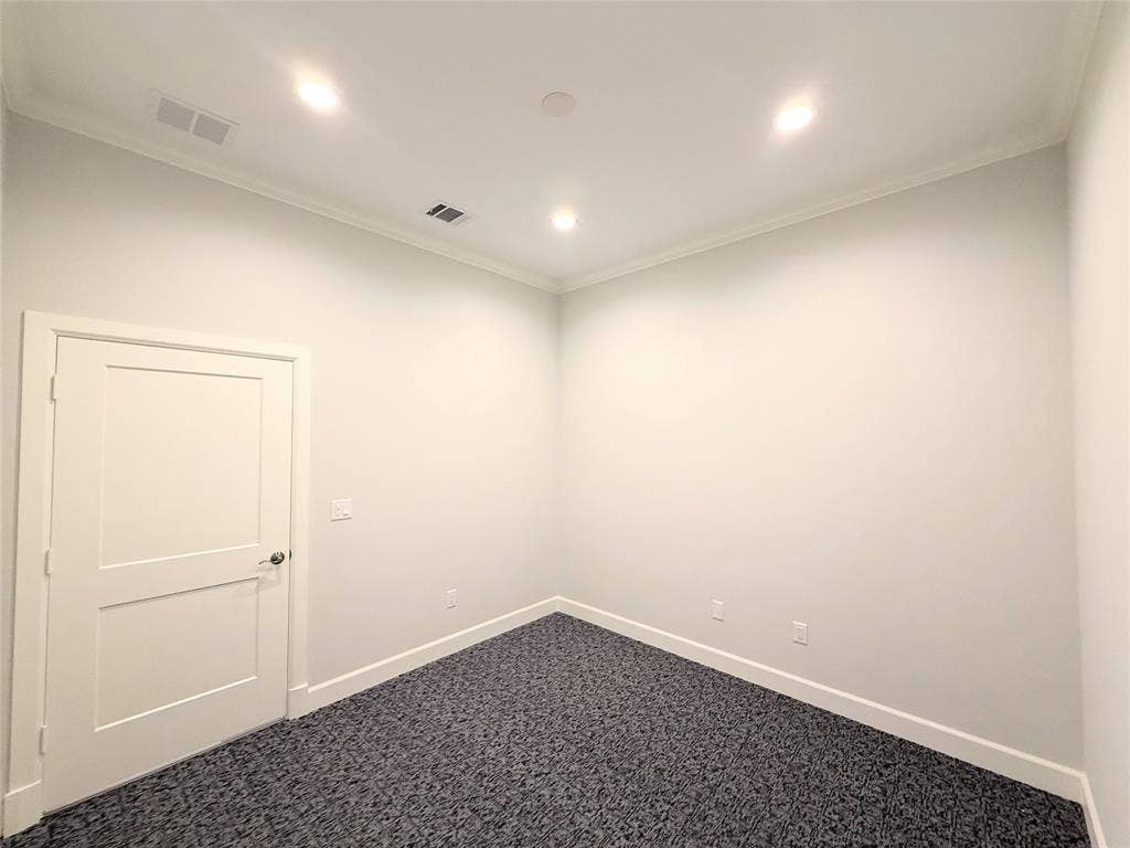 2120 Prairie Drive, 901 & #902, Prosper, TX 75078 Recessed lighting, crown molding, two-panel interior door, and textured carpet