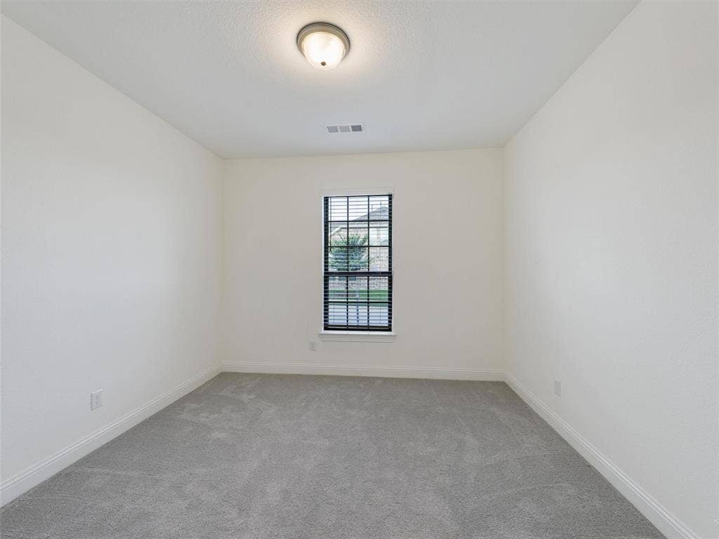 8305 Pine Island Way, McKinney, TX 75071 White painted walls, gray carpet, single window with blinds, flush mount ceiling light fixture, white trim
