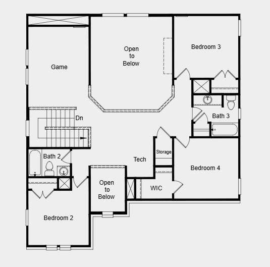 4217 Cleburne Lane, McKinney, TX 75071 Second Floor Plan - Additional highlights include: first floor guest suite with full bath, tub and shower at primary bath