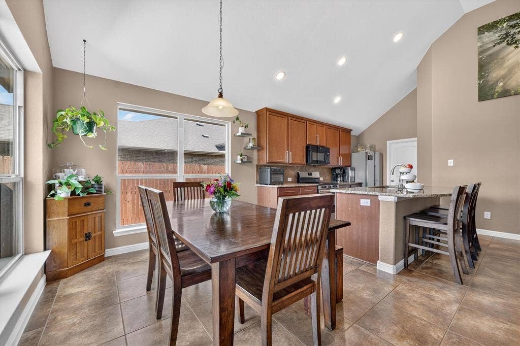 424 Foxcraft Drive, Fort Worth, TX 76131 Vaulted ceilings, recessed lighting, and tile flooring