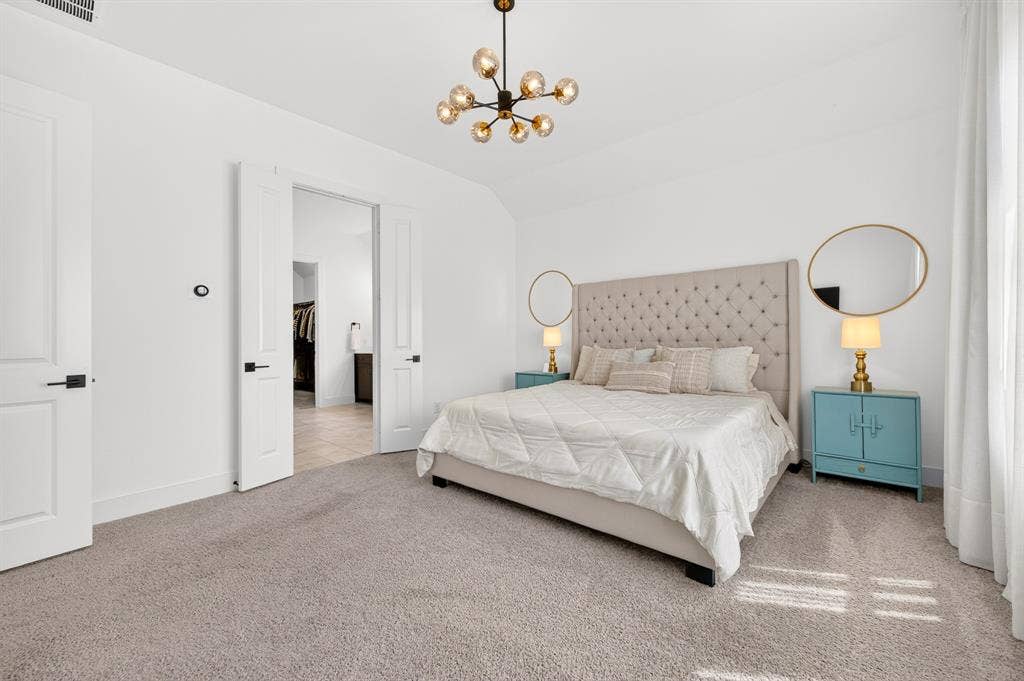 2809 Buckskin Lane, Northlake, TX 76247 Plush carpeting and a modern chandelier