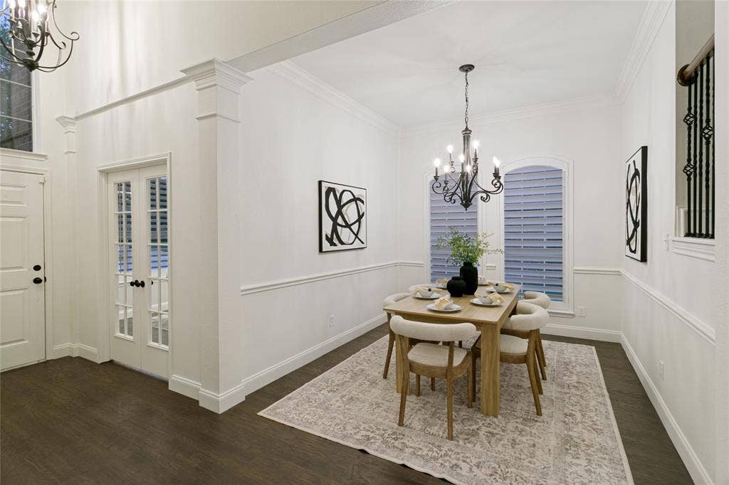 17 Adams Court, Mansfield, TX 76063 Wood-finish flooring throughout the space; dining directly off foyer could also serve as open office setting for dual home office spaces.