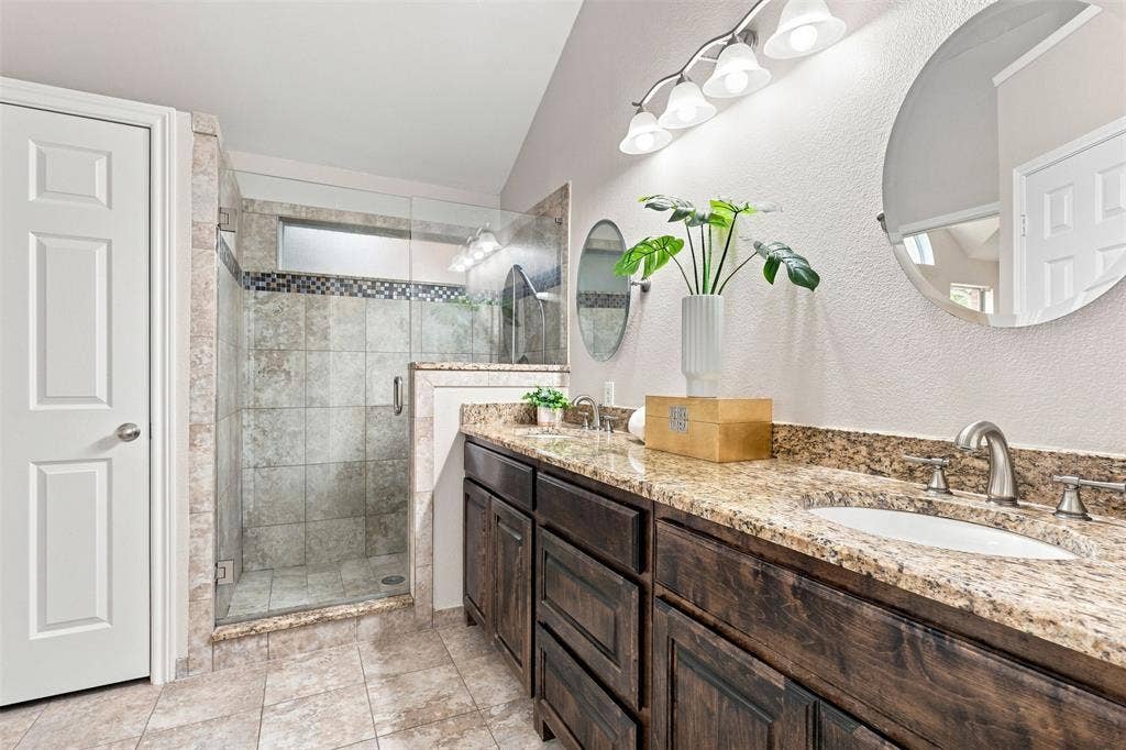 1110 Harvard Lane, Allen, TX 75002 Walk in Shower with handheld Shower Head and Regular Shower Head. Linen Closet with ample storage