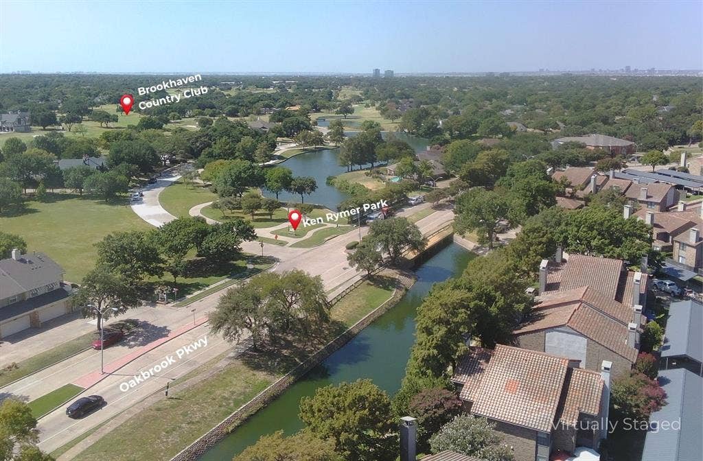 14800 Enterprise Drive, #14B, Farmers Branch, TX 75234 view of Oakbrook Pkwy, creek, pond and walking trails
