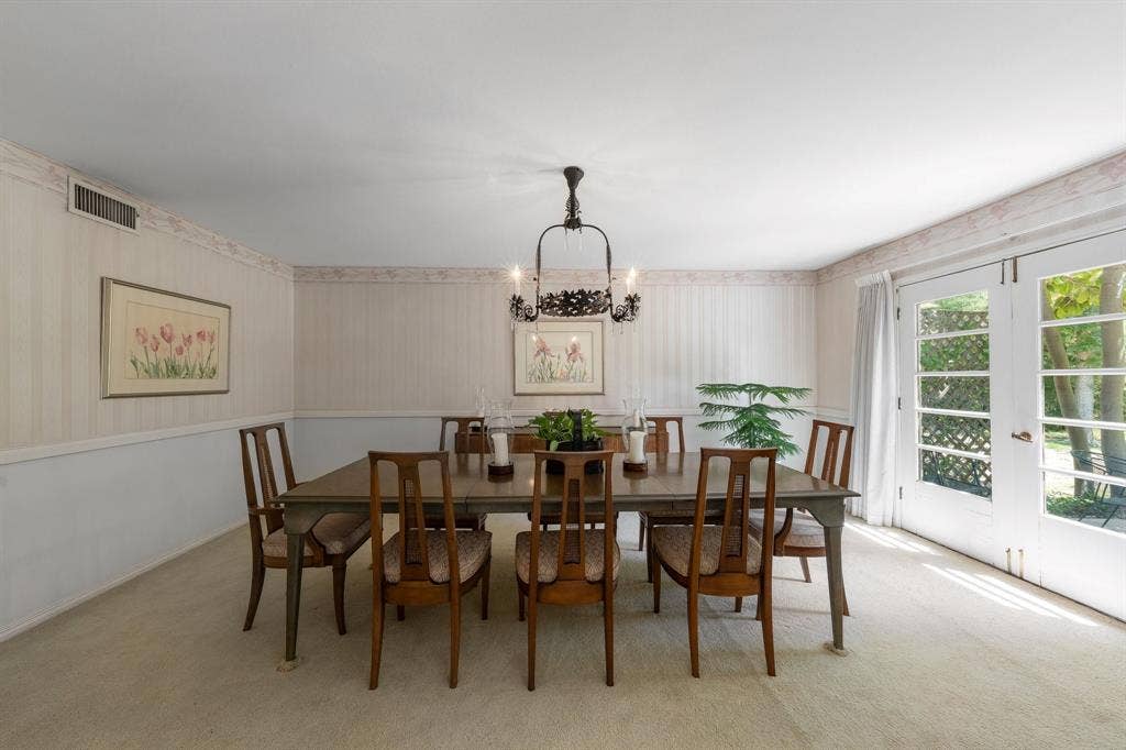 13828 Hillcrest Road, Dallas, TX 75240 Dining Room with French doors for views of back yard.