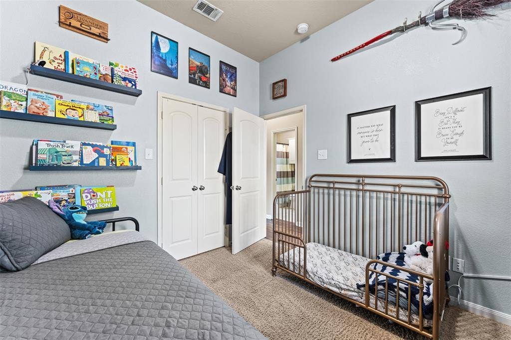 10313 Condor Loop, Waco, TX 76708 Built-in shelving, light-colored walls, and carpet flooring
