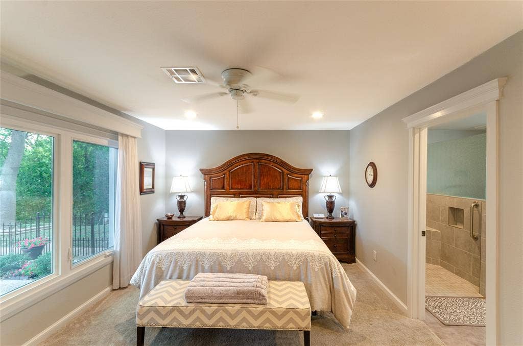 3613 Windmill Hill Street, Waco, TX 76710 Wall-to-wall carpeting with light gray paint, recessed lighting, and a ceiling fan