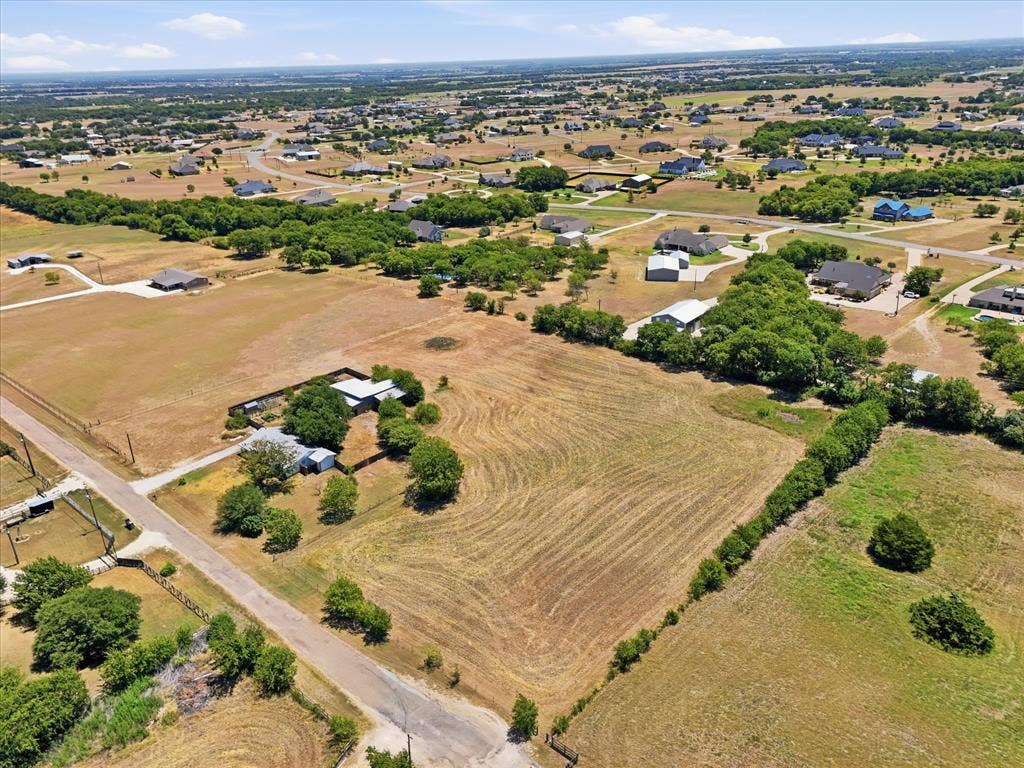 Expansive land parcel with surrounding residential properties, established roads, and scattered mature trees