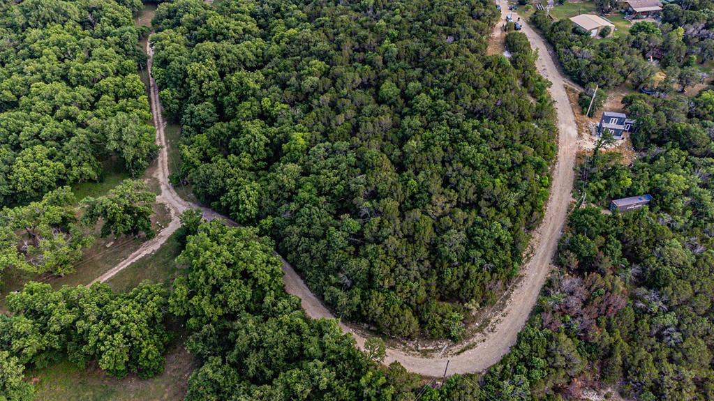 3018 River View Court, Granbury, TX 76048 Expansive wooded acreage with a winding unpaved road
