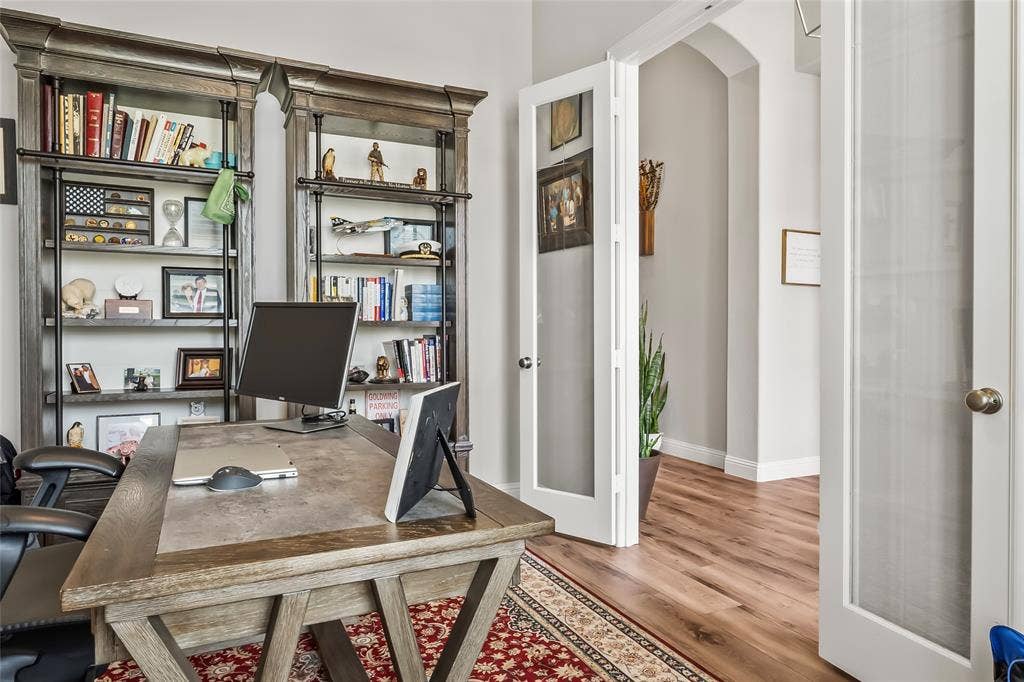 1113 12th Street, Argyle, TX 76226 Office area featuring french doors and hardwood / wood-style flooring