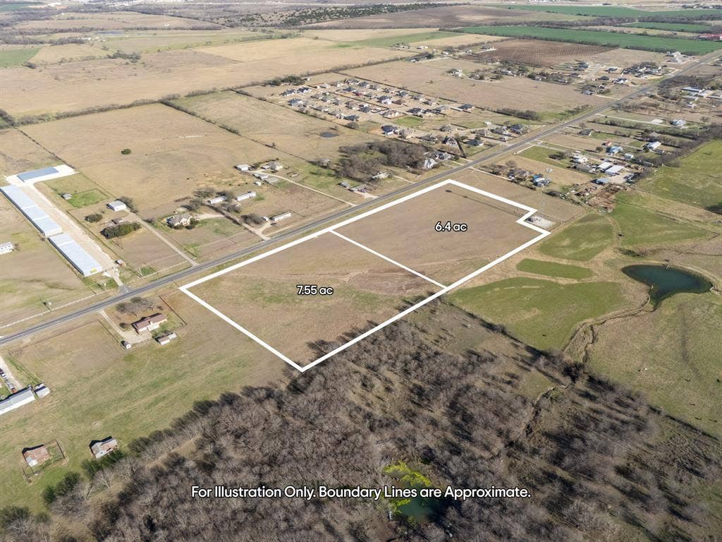 5854 Old Lorena Road, Lorena, TX 76655 Expansive land parcel featuring 7.55 acres and an additional 6.4 acres, bordered by a public road and undeveloped land