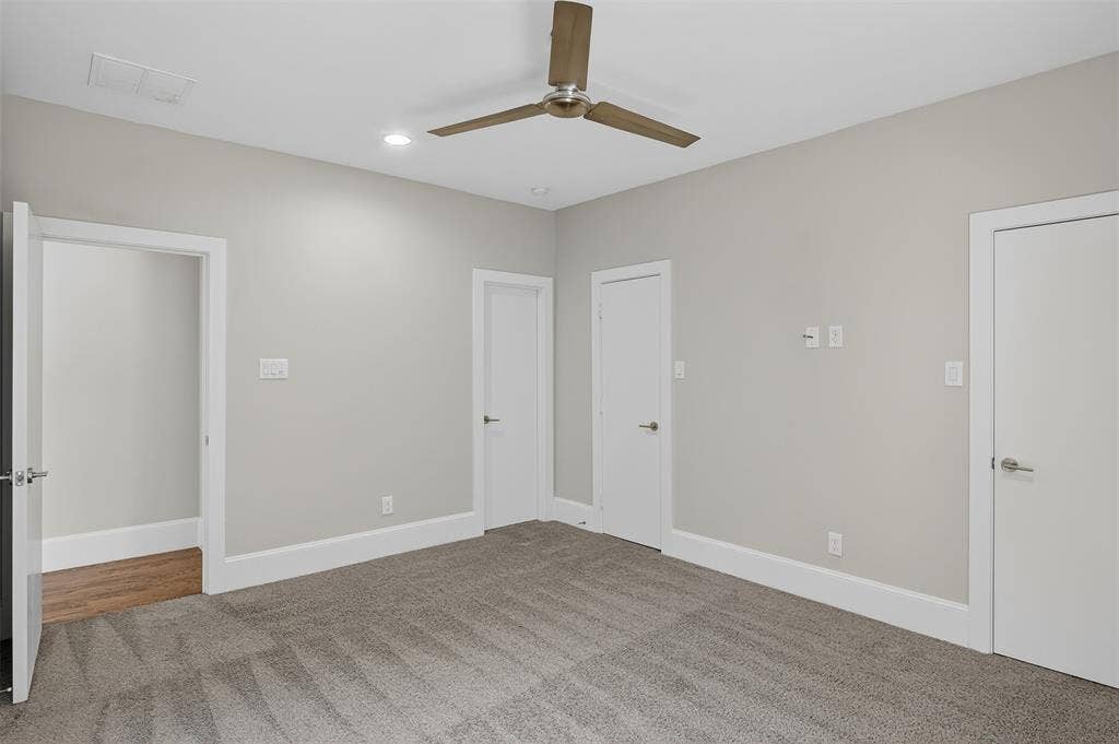 5328 Manett Street, Dallas, TX 75206 Neutral wall color, recessed lighting, ceiling fan, carpet flooring, and white trim
