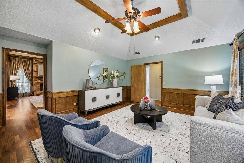 The second living room has lots of room for a large TV and large furniture pieces.