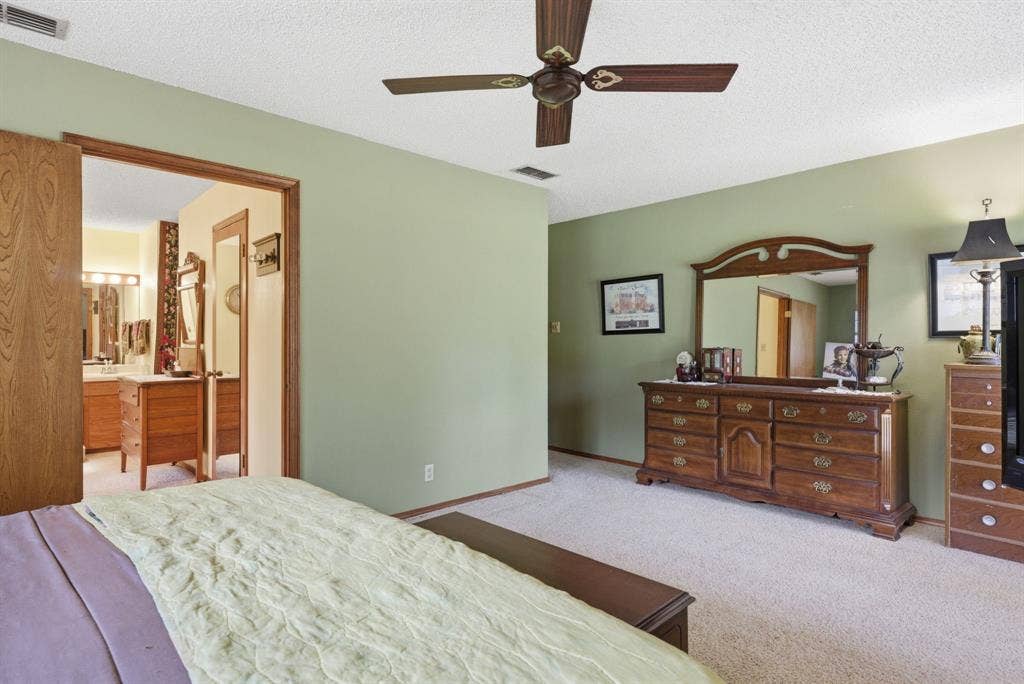 6146 County Road 334, Tyler, TX 75708 Carpeted flooring, ceiling fan, and a light green wall finish