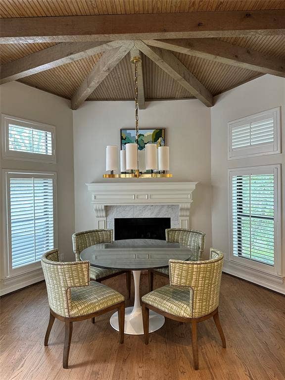 17316 Club Hill Lane, Dallas, TX 75248 Inviting Breakfast room area with cozy, marbled fireplace and creek views