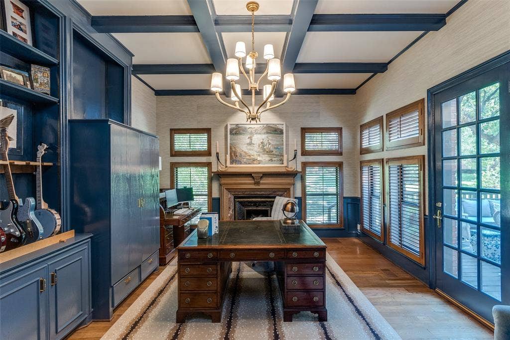 17316 Club Hill Lane, Dallas, TX 75248 Additional views of formal study anchored with a statement making fireplace and creekside and deck views.
