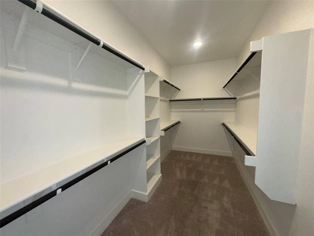 1701 Shamrock Green, Mesquite, TX 75181 Built-in shelving, black hanging rods, recessed ceiling lighting, and carpet flooring