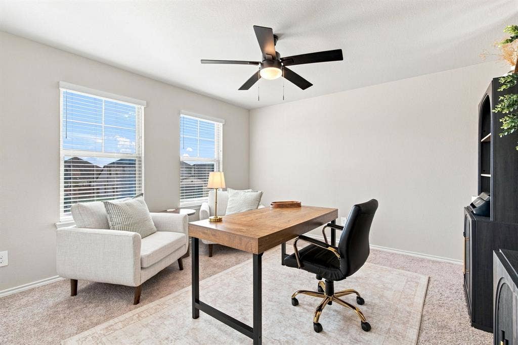 2245 Bellatrix Drive, Haslet, TX 76052 upstairs flex room with a closet. Being used as an office.