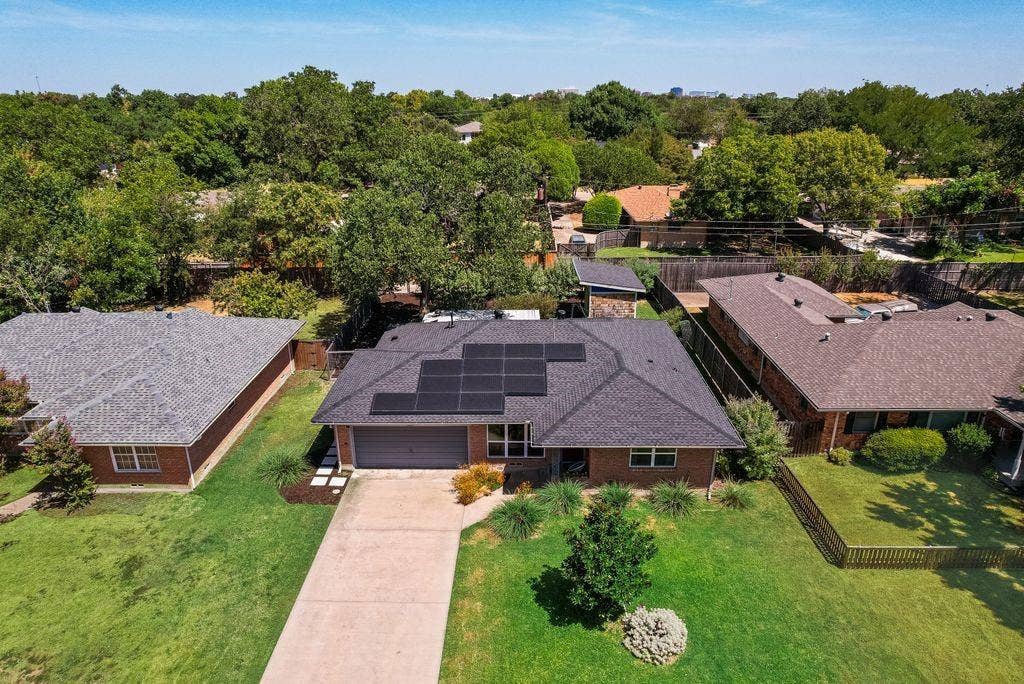 529 Carol Court, Richardson, TX 75081 Aerial view. Solar panels are owned.