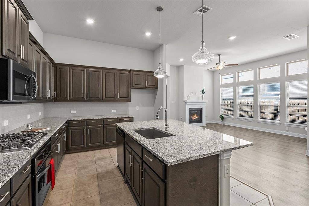 Expansive counters in this open floor plan