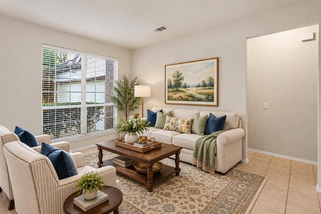 3328 Timber Brook Drive, Plano, TX 75074 Sitting area at the front of the house - virtually staged