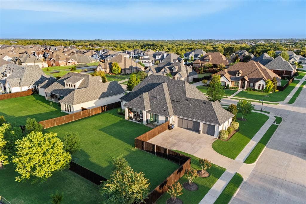 2201 Hanna Court, Midlothian, TX 76065 Aerial view highlights the home's setting and 3-car garage