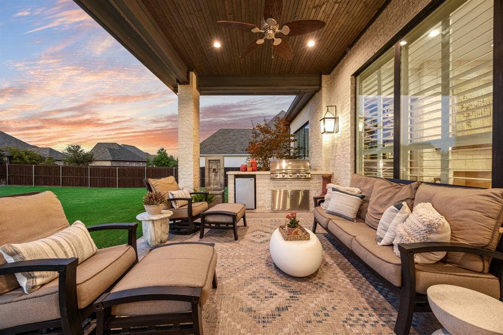 2201 Hanna Court, Midlothian, TX 76065 Covered patio furnished for relaxing evenings, overlooking the spacious backyard.