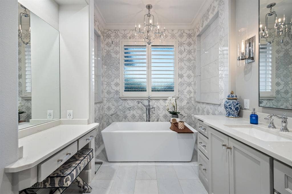 2201 Hanna Court, Midlothian, TX 76065 Soaking tub set beneath a shuttered window makes for a true spa-day escape.