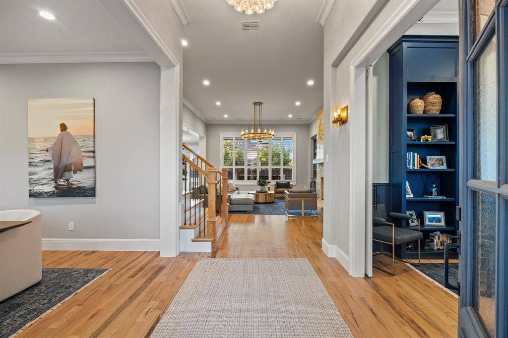 2201 Hanna Court, Midlothian, TX 76065 Foyer sightline stretches past the private office straight through to the sun-filled living room.