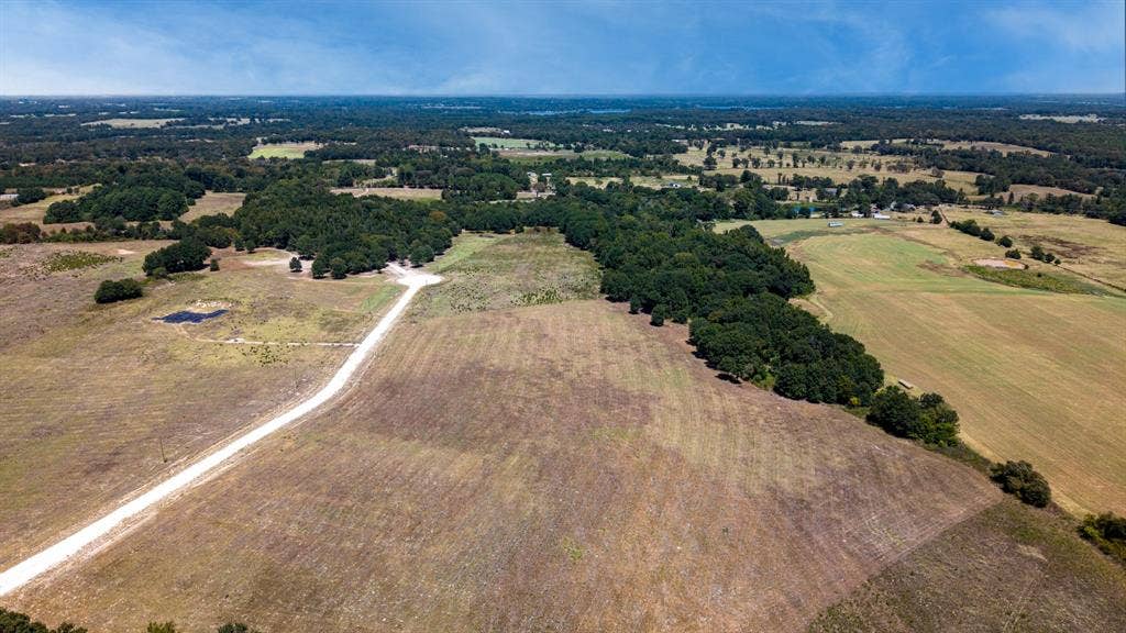 Lot 6 E US HWY 175, Athens, TX 75752 Expansive acreage featuring a private gravel driveway, wooded sections, open fields, and a small pond