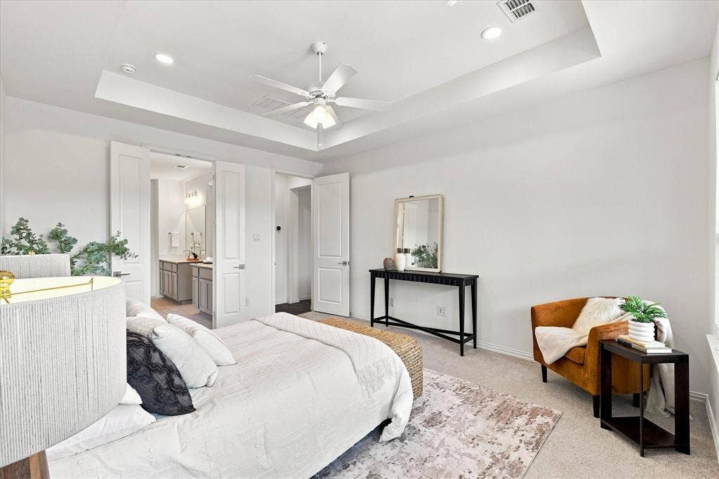 3109 Taunton Way, McKinney, TX 75069 Recessed lighting, tray ceiling, and ceiling fan