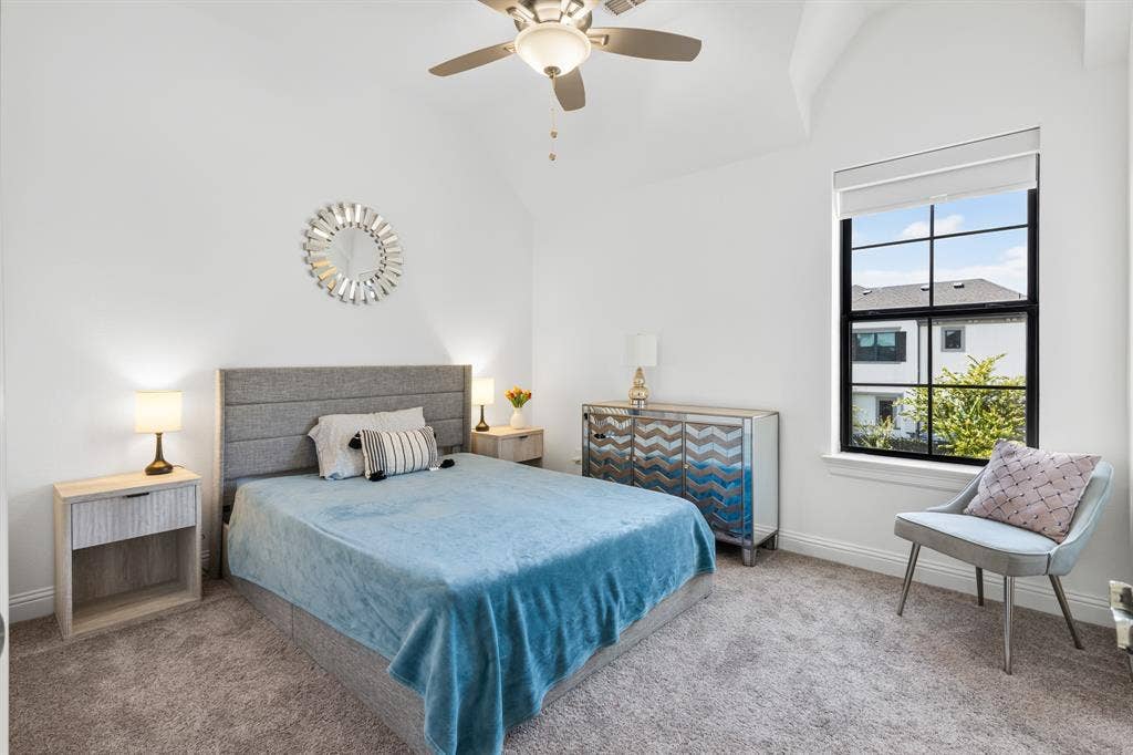 Vaulted ceiling with an attached ceiling fan