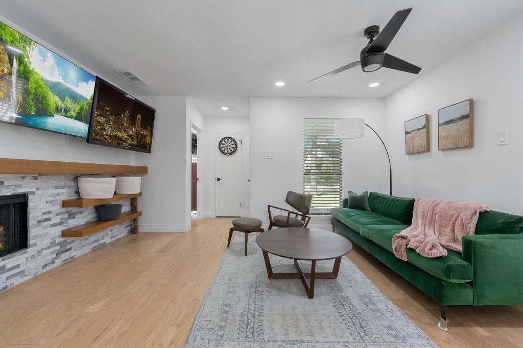 1805 W Spring Creek Parkway, #MM2, Plano, TX 75023 Light wood-finish flooring, recessed lighting, and a modern ceiling fan