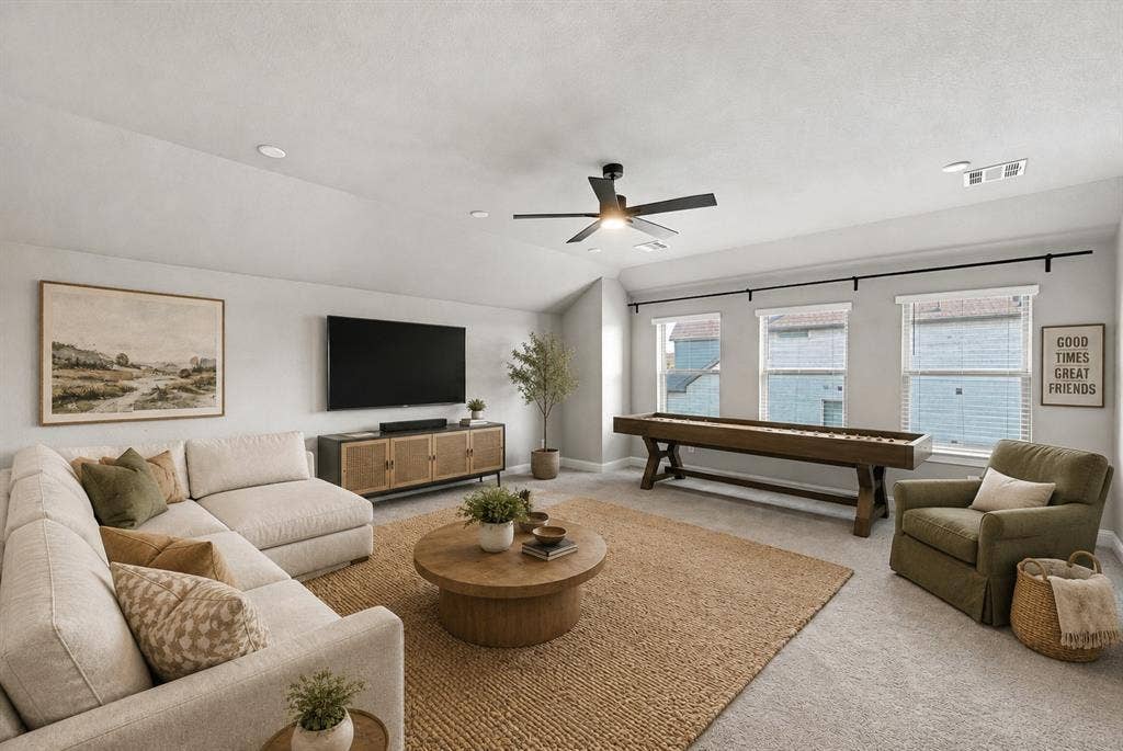 Virtually Staged upstairs playroom/media room