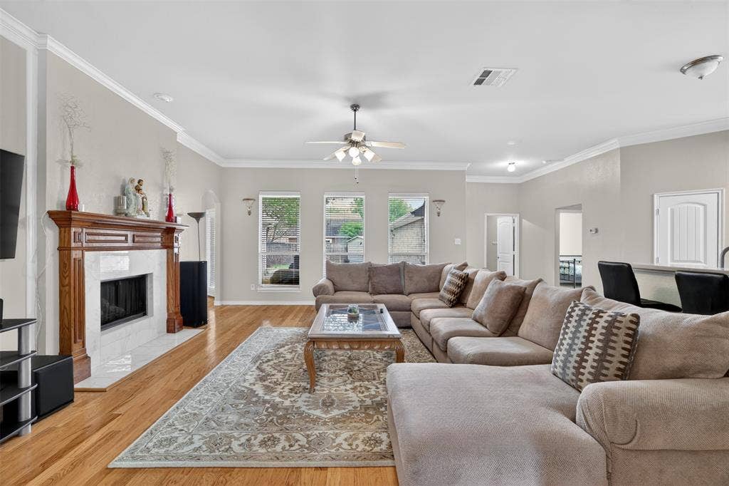 3002 Silver Springs Way, Rowlett, TX 75089 Custom Mantel and Fire Place, Molding, Ceiling Fan(s)