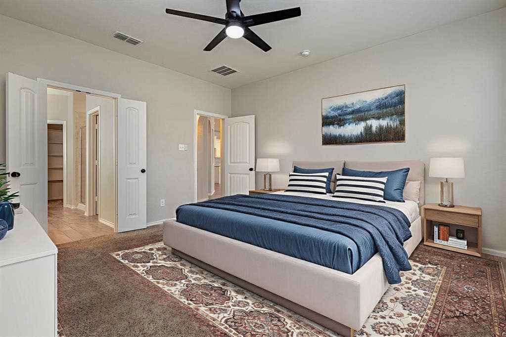 928 Dove Cove, Argyle, TX 76226 Virtually staged primary bedroom. Split floorplan