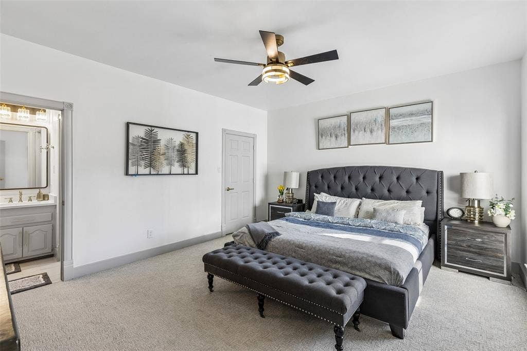 3706 Castle Drive, Rowlett, TX 75089 Plush carpet flooring, a contemporary ceiling fan, and a neutral wall color define this space