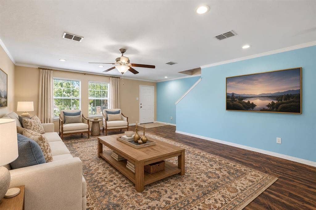 800 Poncho Lane, Fort Worth, TX 76052 Wood-finish flooring, recessed lighting, and a ceiling fan with light fixture