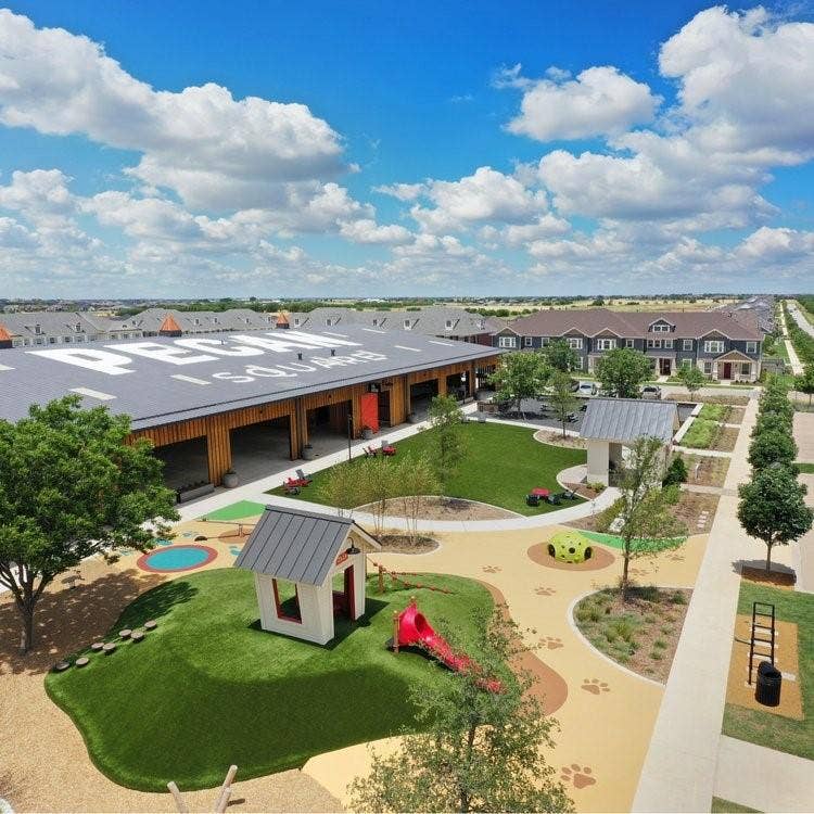 2308 Clancy Drive, Northlake, TX 76247 One of many playgrounds. Aerial view of basketball courts, event space.