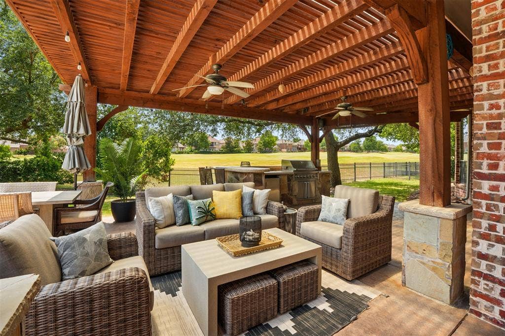 1712 Singletree Court, McKinney, TX 75072 Expansive backyard pergola creates a true outdoor room for dining, entertaining and relaxing.