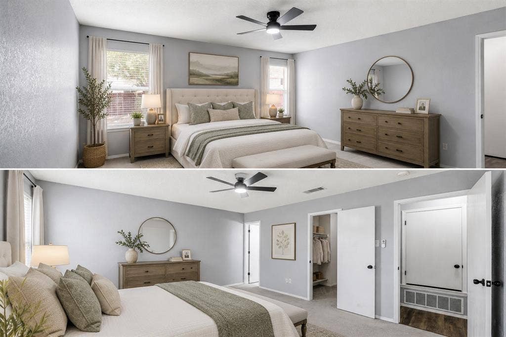 117 Palomino Lane, Krum, TX 76249 Virtually staged Primary bedroom showing generous space and possibilities.