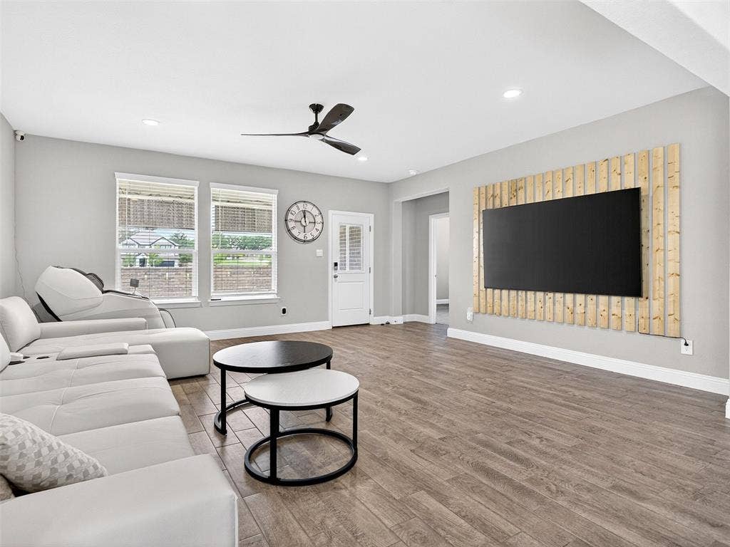 2504 Wren Lane, Denton, TX 76205 Wood-finish flooring throughout, recessed lighting, and a ceiling fan