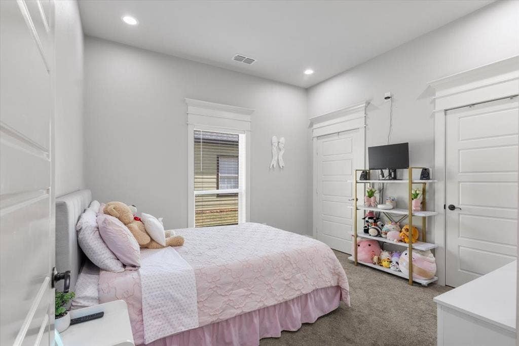 16136 County Road 1134=, Tyler, TX 75709 Recessed lighting, light gray wall finish, window with white blinds, five-panel interior doors, and gray carpet flooring