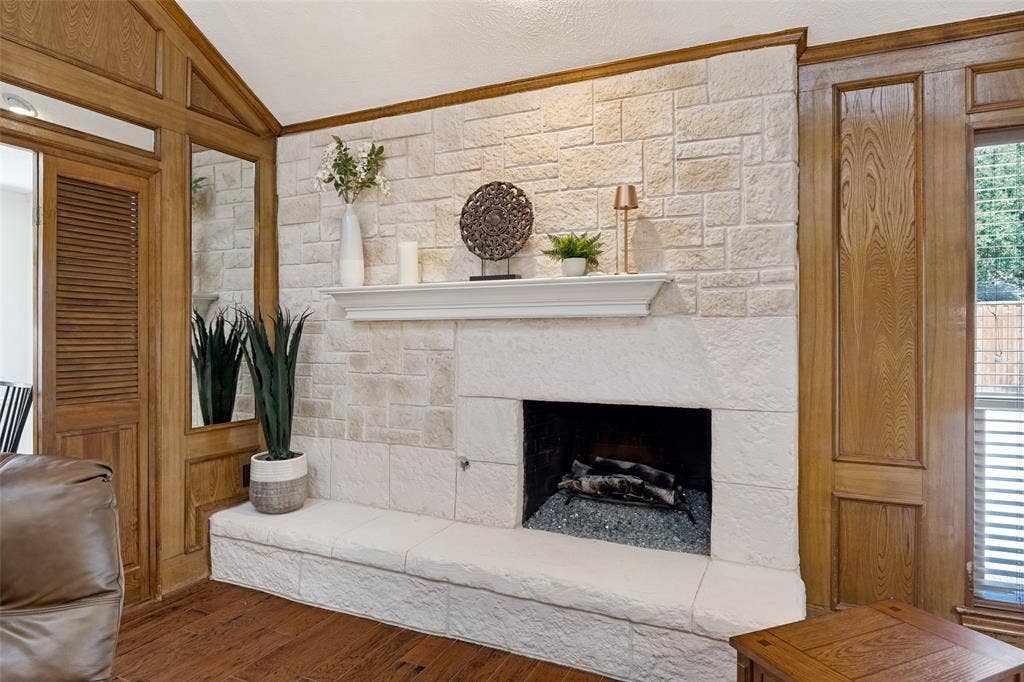 6223 Fox Trail, Dallas, TX 75248 The fireplace was resurfaced and updated in 2019.