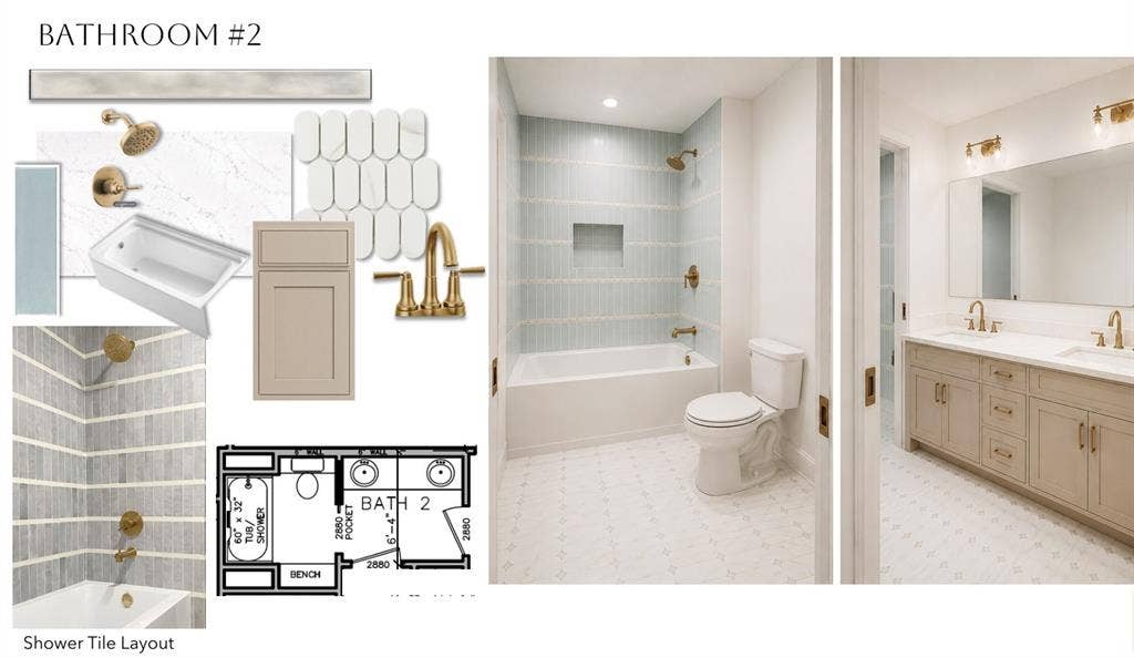 2412 Independence Drive, Anna, TX 75409 Spa-inspired primary bathroom featuring a dual-vanity with brass fixtures, soft-close cabinetry, and quartz countertops