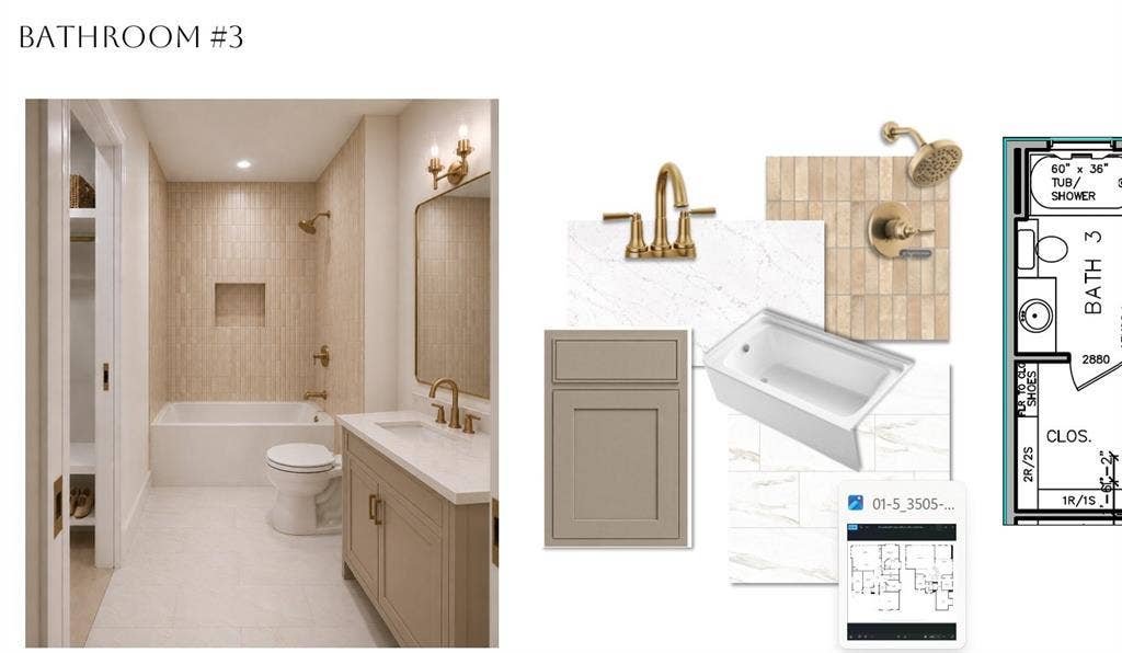 2412 Independence Drive, Anna, TX 75409 Spa-inspired bathroom featuring a walk-in shower with frameless glass enclosure and tile surround, dual vanity with soft-close cabinetry in a neutral finish, polished brass faucetry, and recessed lighting