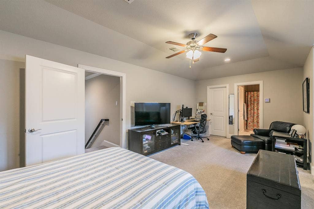313 Elkhorn Trail, Keller, TX 76248 Carpeted flooring, recessed lighting, and a ceiling fan with light fixture