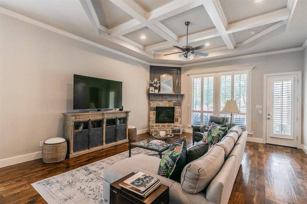 313 Elkhorn Trail, Keller, TX 76248 Coffered ceiling with recessed lighting and a ceiling fan
