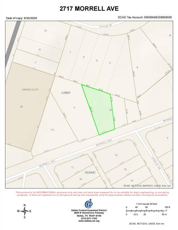 2717 Morrell Avenue, Dallas, TX 75203 Plat Map. Illustrating the boundaries and dimensions of the property located at 2717 Morrell Ave, including adjacent parcels and street access